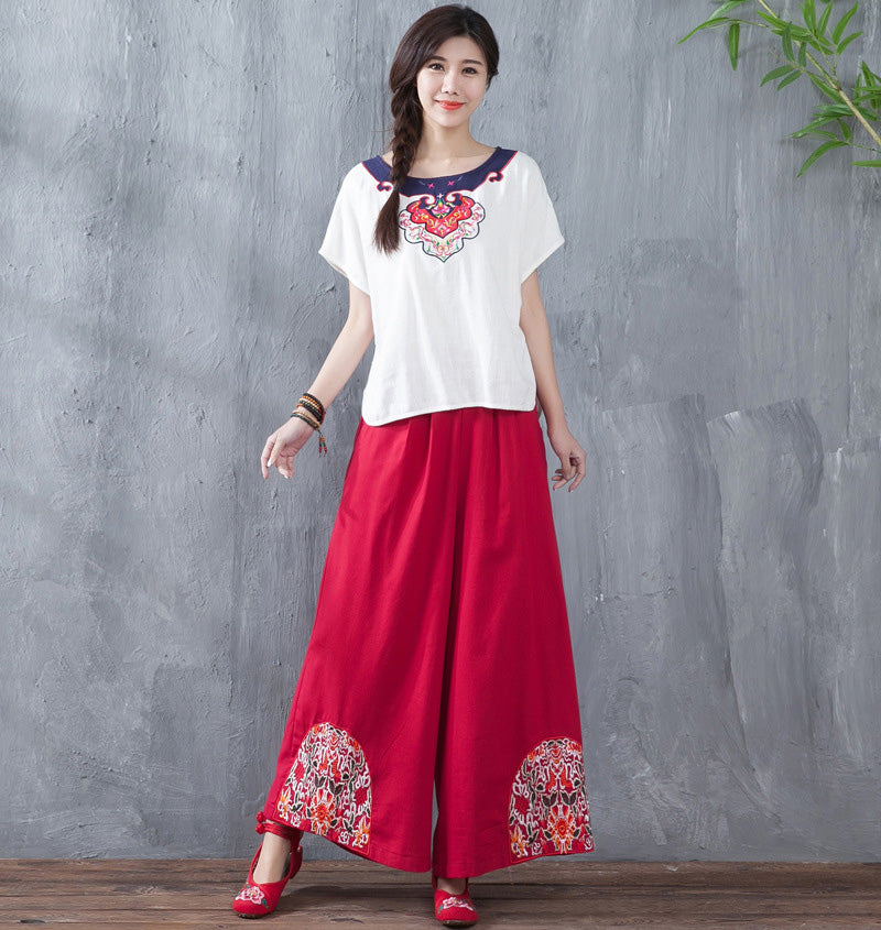 Floral Embroidery Traditional Chinese Style Women's Loose Pants – IDREAMMART