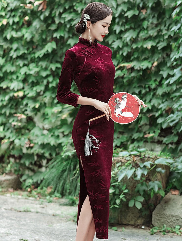 Velvet cheongsam outlet dress