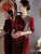 Vestido de madre cheongsam de terciopelo sirena con bordado floral de manga 3/4