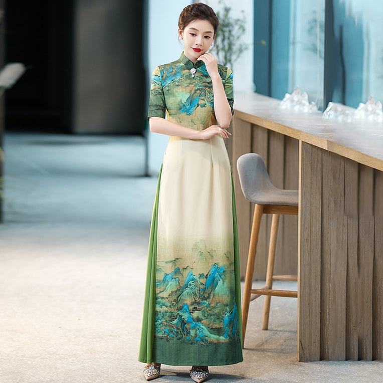 Half Sleeve Floral Embroidery Cheongsam Top Vietnamese Ao Dai Dress –  IDREAMMART