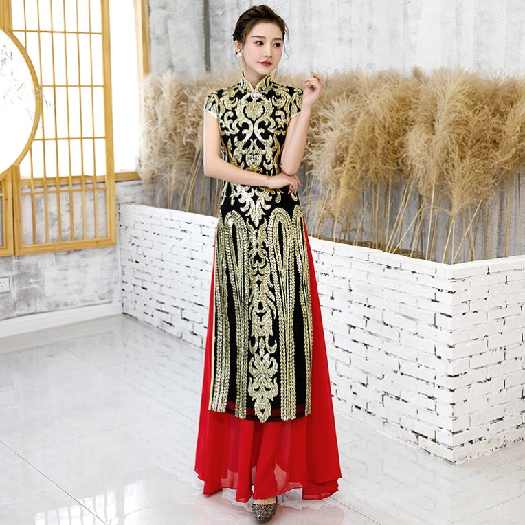 3/4 Sleeve Mandarin Collar Cheongsam Top Vietnamese Ao Dai Dress –  IDREAMMART