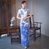 Elegant Blue and White Porcelain Long Cheongsam Modern Daily Plus Size Slimming Chinese Dress