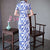Elegant Blue and White Porcelain Long Cheongsam Modern Daily Plus Size Slimming Chinese Dress