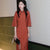 Vintage Retro Qipao Dress with Jacquard Fabric Stand Collar High Slit and Trumpet Sleeves