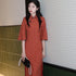 Vintage Retro Qipao Dress with Jacquard Fabric Stand Collar High Slit and Trumpet Sleeves