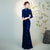 Elegant Velvet Bamboo Print Mermaid Cheongsam Dress Vintage Style 3/4 Sleeve Plus Size