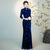 Elegant Velvet Bamboo Print Mermaid Cheongsam Dress Vintage Style 3/4 Sleeve Plus Size