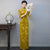 Elegant Velvet Bamboo Print A-line Cheongsam Dress Vintage Style 3/4 Sleeve Plus Size