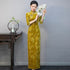 Elegant Velvet Bamboo Print A-line Cheongsam Dress Vintage Style 3/4 Sleeve Plus Size