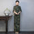 Elegant Velvet Floral Cheongsam Dress Vintage Shanghai Style 3/4 Sleeve Plus Size