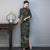 Elegant Velvet Floral Cheongsam Dress Vintage Shanghai Style 3/4 Sleeve Plus Size