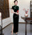 Elegant Velvet Floral Embroidery Cheongsam Dress Short Sleeve Plus Size