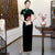 Elegant Velvet Floral Embroidery Cheongsam Dress Short Sleeve Plus Size