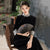 Velvet Slim-Fit Modern Chinese Style Qipao Dress - Long Sleeve Autumn Winter Wear