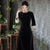 Velvet Slim-Fit Modern Chinese Style Qipao Dress - Long Sleeve Autumn Winter Wear