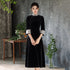 Velvet Slim-Fit Modern Chinese Style Qipao Dress - Long Sleeve Autumn Winter Wear