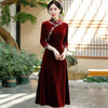 Velvet Embroidered Slim-Fit Qipao Dress – Long Sleeve Autumn Winter Wear