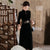 Embroidered Velvet Black Ao Dai Qipao – Slim-Fit Waist