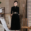 Embroidered Velvet Black Ao Dai Qipao – Slim-Fit Waist