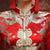 Vestido de novia chino de manga larga con estampado de dragón y fénix