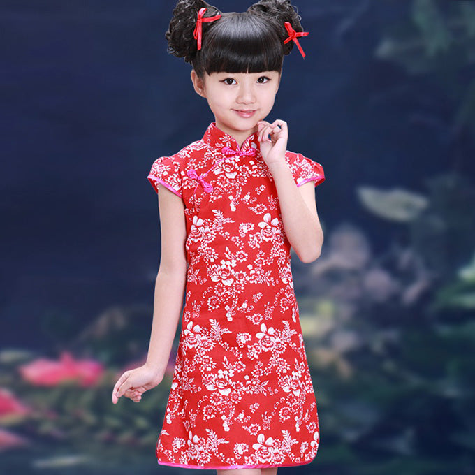 Cap Sleeve Kid's Cheongsam Floral Qipao Dress – IDREAMMART