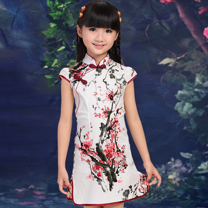 Cap Sleeve Mini Kid's Cheongsam Floral Qipao Dress – IDREAMMART