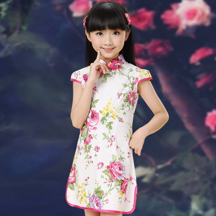 Cap Sleeve Mini Kid's Cheongsam Floral Qipao Dress – IDREAMMART