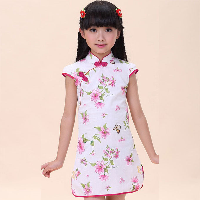 Cap Sleeve Mini Kid's Cheongsam Floral Qipao Dress – IDREAMMART