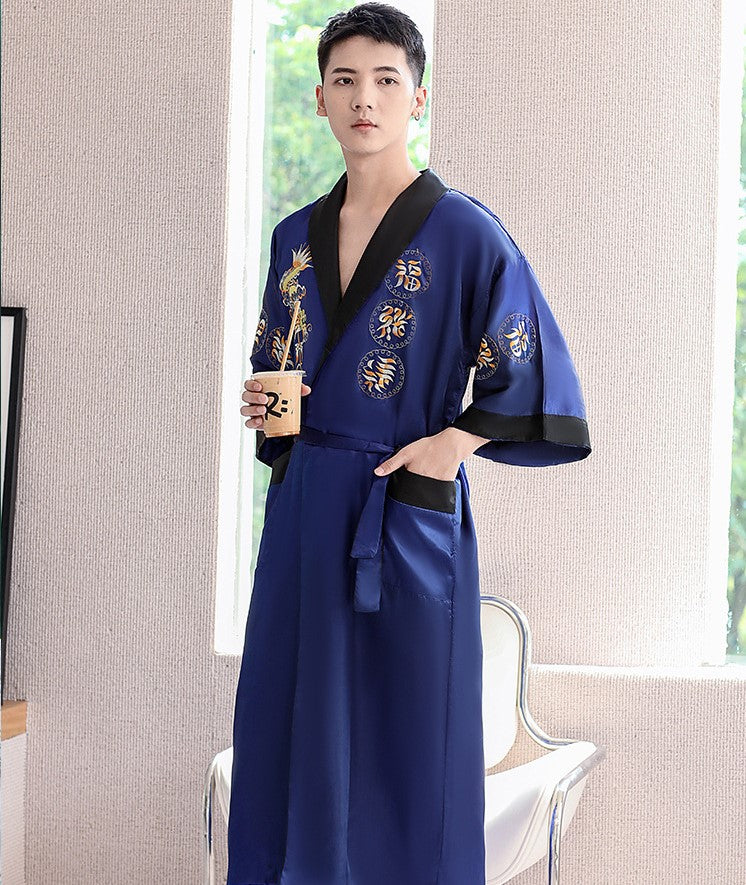 Men's Kimono Robe Silk Velvet Purple