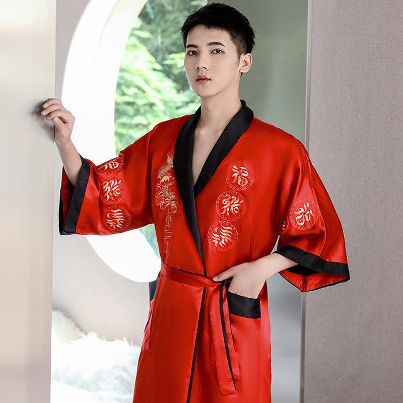 M-5XL Plus Size Embroidery Chinese Style Robe Modern Kimono Top