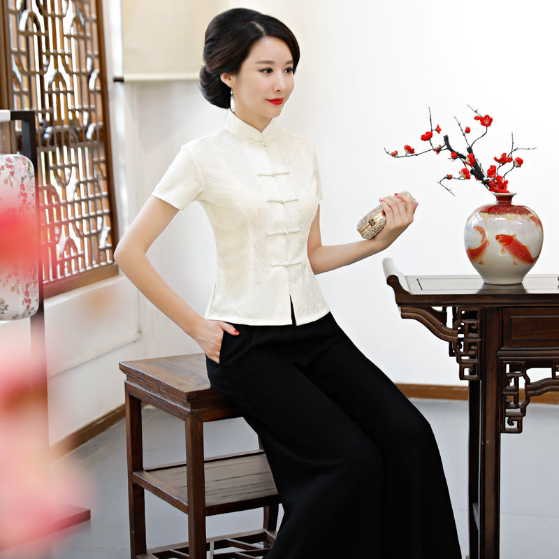 Short Sleeve Floral Lace Traditional Cheongsam Top Chinese Shirt Idreammart 