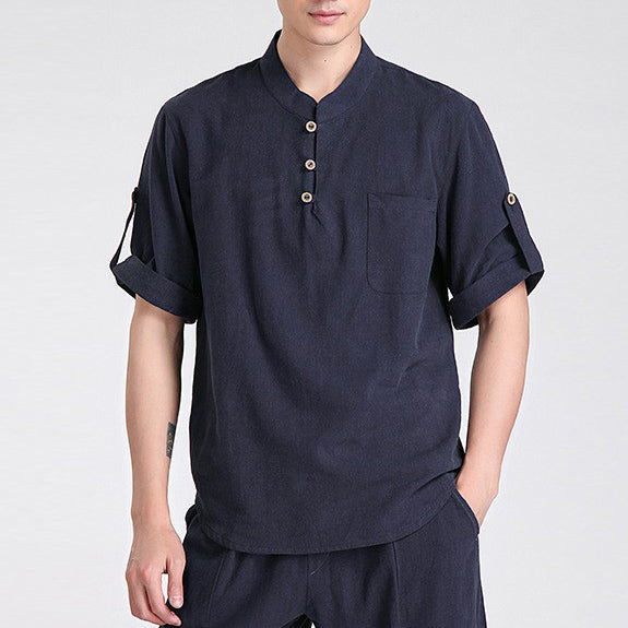 Short Sleeve Linen Traditional Chinese Kung Fu Shirt Tai Chi Top ...