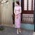 Robe de soirée Cheongsam en brocart floral à manches longues et pleine longueur