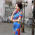 Vestido chino cheongsam de mezcla de seda floral de cuerpo entero con botones de correa