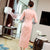 V-Ausschnitt Verheißungsvolle Stickerei Tee-Länge Retro Cheongsam Chinesisches Kleid