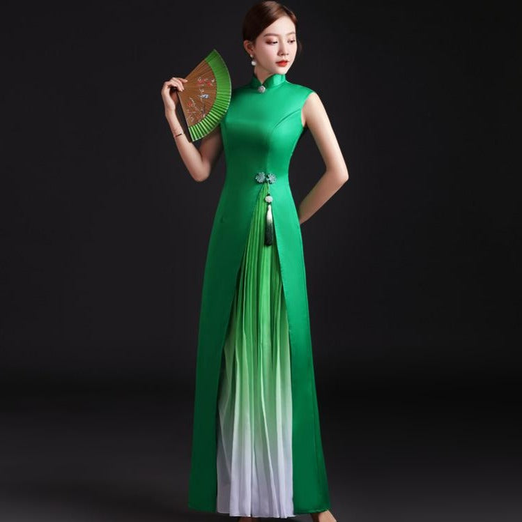 Sleeveless Satin Ao Dai Chinese Evening Dress with Tassel – IDREAMMART