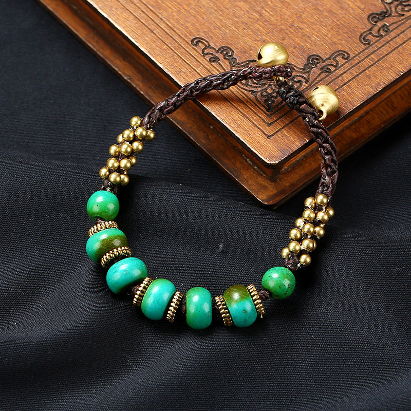 Handmade Turquoise Stones Wax String Bracelet – IDREAMMART