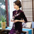 Vestido de madre cheongsam de terciopelo con lentejuelas florales de media manga hasta el té