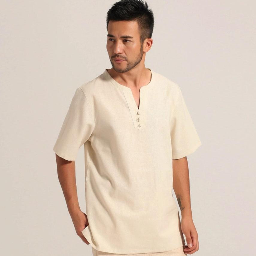Signature Cotton Half Sleeve V Neck Kung Fu Shirt – IDREAMMART
