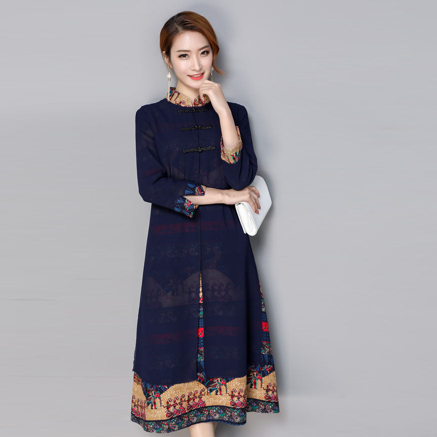 Mandarin Collar & Sleeve Signature Cotton Cheongsam Top Dress – IDREAMMART