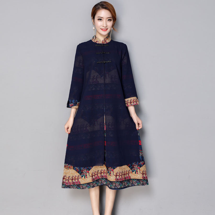 Mandarin Collar & Sleeve Signature Cotton Cheongsam Top Dress – IDREAMMART