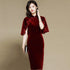 Ruffle Sleeve Knee Length Velvet Cheongsam Chinese Style Mother Dress