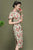 Vestido de tubo de terciopelo estilo chino Cheongsam moderno con mangas con volantes