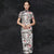 Kurzarm-Bambusmuster Tee-Länge Cheongsam Chinesisches Kleid