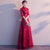 Vestido de fiesta de boda chino de lentejuelas florales de media manga de cuello alto