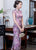 Vestido chino ajustado cheongsam tradicional de mezcla de seda floral con mangas casquillo