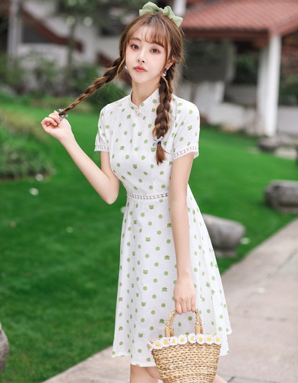 Short Sleeve Knee Length Floral Cheongsam Chic Chinese Dress – IDREAMMART