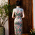 Keyhole Neck Cap Sleeve Traditionnelle Cheongsam Longueur Au Genou Robe Chinoise Florale