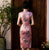 Keyhole Neck Cap Sleeve Traditional Cheongsam Knee Length Floral Chinese Dress