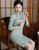 Vestido chino de gamuza floral cheongsam tradicional ajustado hasta la rodilla